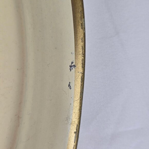 Tole by Pilgrim Art Large Round Metal Tray Roses and Daisy Pattern Gold Rim - Picture 7 of 15